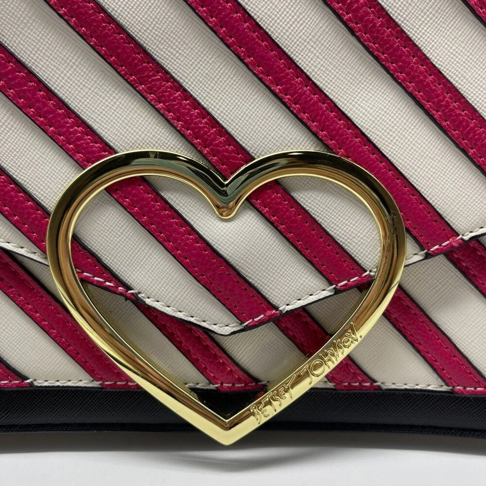 Betsey Johnson Pink Striped Heart Flap Crossbody Bag New